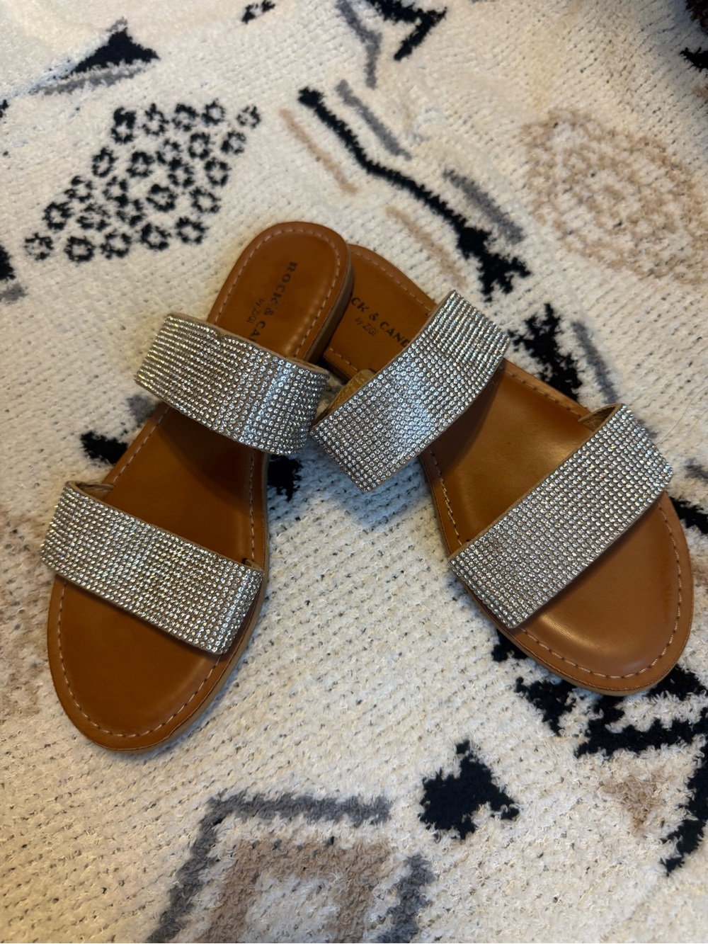 Women’s Double-Strap Crystal Slide Sandals - Silver